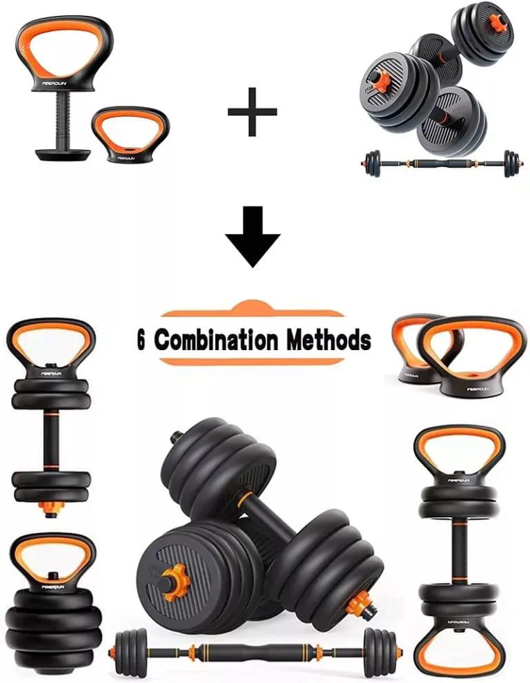 30KG Adjustable Dumbbell Kettlebell Barbell Set, 6 in 1 Set - Afrofit GymStore