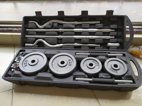 55KG ANTI RUST ADJUSTABLE DUMBBELL TO BARBELL SET WITH CARRY CASE - Afrofit GymStore