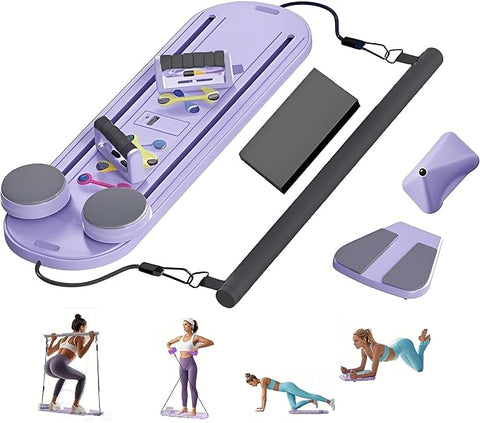 Foldable Multifunctional Pilates Board Reformer Sliding Set with Resistance Bands Digital Counter