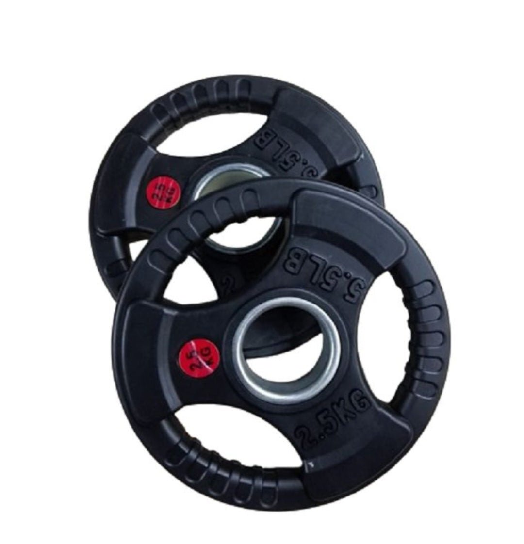 A - FIT OLYMPIC RUBBER COATED BARBELL WEIGHT PLATES TRIP GRIP PAIR - Afrofit GymStore