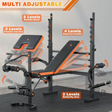 Adjustable Workout Bench with Rack & Preacher Pad, Flat Incline Bench for Weight Lifting - Afrofit GymStore