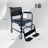 Foldable Commode Wheel Chair for Adults, height adjustable, 46cm seat width, removable arm rests - Afrofit GymStore