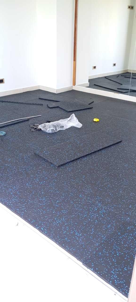 HIGH DENSITY GYM RUBBER FLOOR EXERCISE MATS 20MM 18kg/BLOCK 4PC 1SQM Blue Flecks - Afrofit GymStore