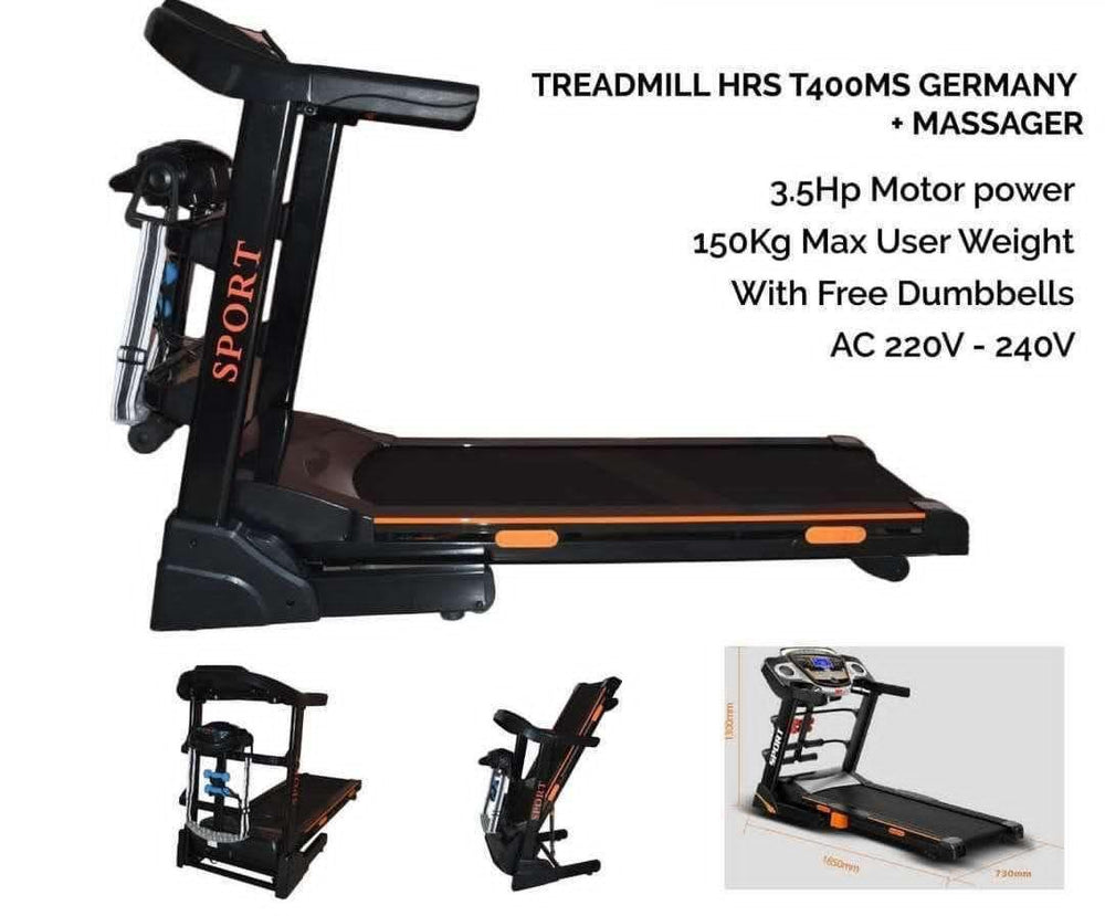 HRS T400ms Germany 3.5HP 18km/h 15% Incline + Massager - Afrofit GymStore