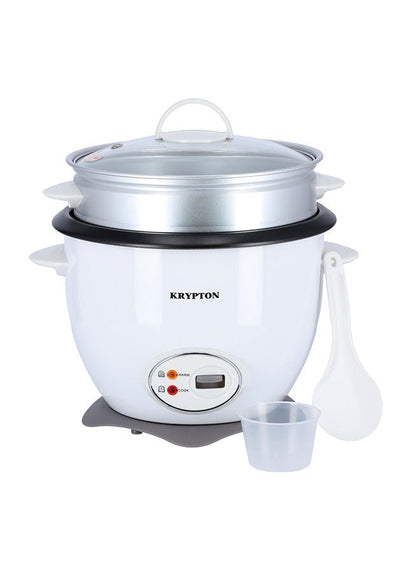 Krypton Rice Cooker with Steamer, Non-Stick Inner Pot, 1.8L, 700W, White/Grey/Black - 2 Years Warranty - Afrofit GymStore