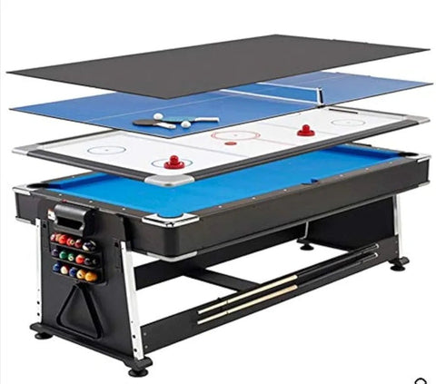 Multi - game Leisure 7ft Revolver 4 - in - 1 Pool/Air Hockey Tennis Ping Pong Dining table - Afrofit GymStore
