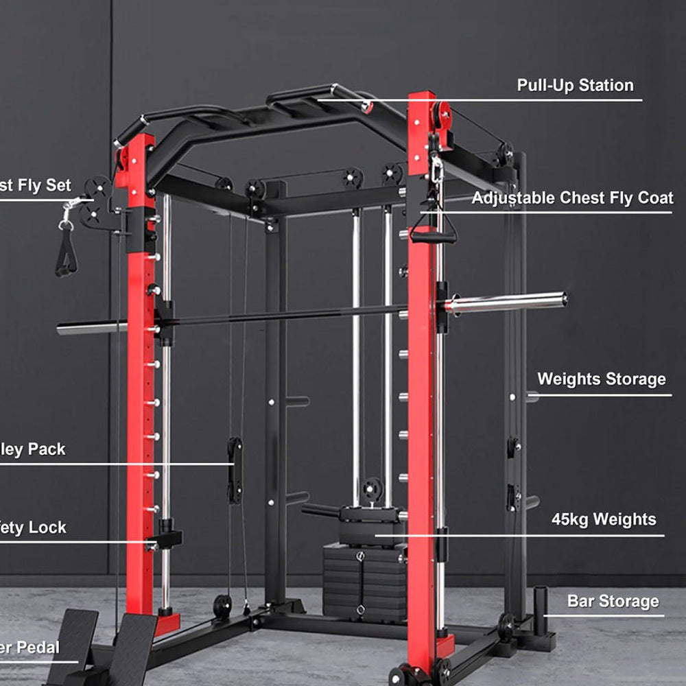 Multi - Gym Power Cage Cable Cross with Smith and 75KG Weight Stack - Afrofit GymStore