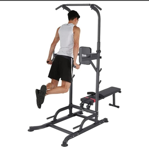 Power Tower Dip Station with Rack & Detachable Weight Bench