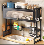 Single Layer Over-the-Sink Dish Drying Rack with Acrylic Glass Cover