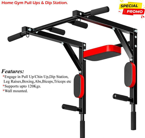K-FIT MULTIFUNCTIONAL WALL MOUNT PULL UP BAR WITH DIP STATION