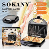 Sokany 2-Slice Sandwich Maker SK-08112 – 800W Non-Stick Toaster - Afrofit GymStore