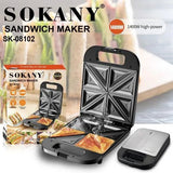 Sokany 4-in-1 Sandwich Maker - Black & Silver, Non-Stick 1400w SK-08102 - Afrofit GymStore