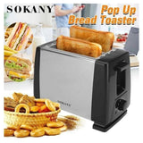 Sokany Pop Up Toaster 2-Slice Stainless Steel Bread Toaster with Adjustable Browning, Auto Pop-Up, Removable Crumb Tray - Afrofit GymStore