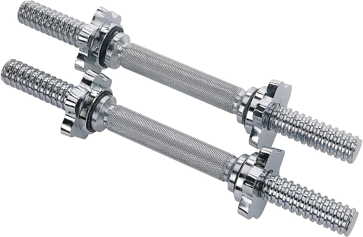 14" THREADED CHROME DUMBBELL BAR PAIRS WITH RING COLLARS WEIGHTBAR - Afrofit GymStore