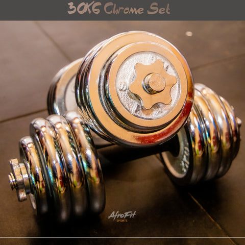 CHROME PLATED 30KG ADJUSTABLE DUMBBELL SET