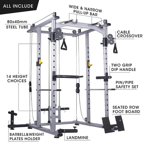 Multi - Function Power Cage Super Rack with Cable Cross - Afrofit GymStore